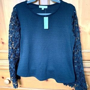 Anthropologie top with lace bell sleeves NWT